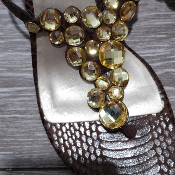 White House Black Market brown leather python print sandals. Size 8.5. mint - Picture 2 of 12